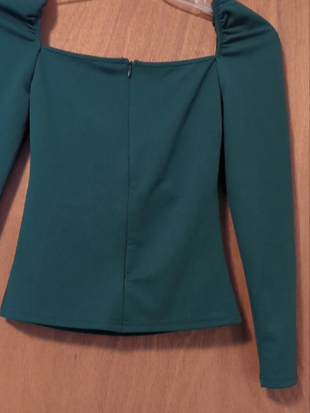 SHEIN Dark Green Long Sleeve Puff Shoulder Top